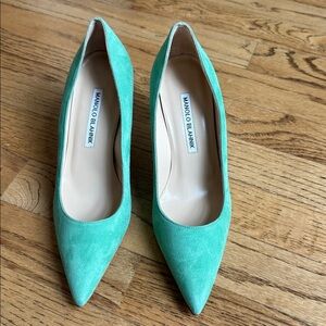 Manolo Blahnik Mint Green Suede BB Pump Size 36.5 NWOB